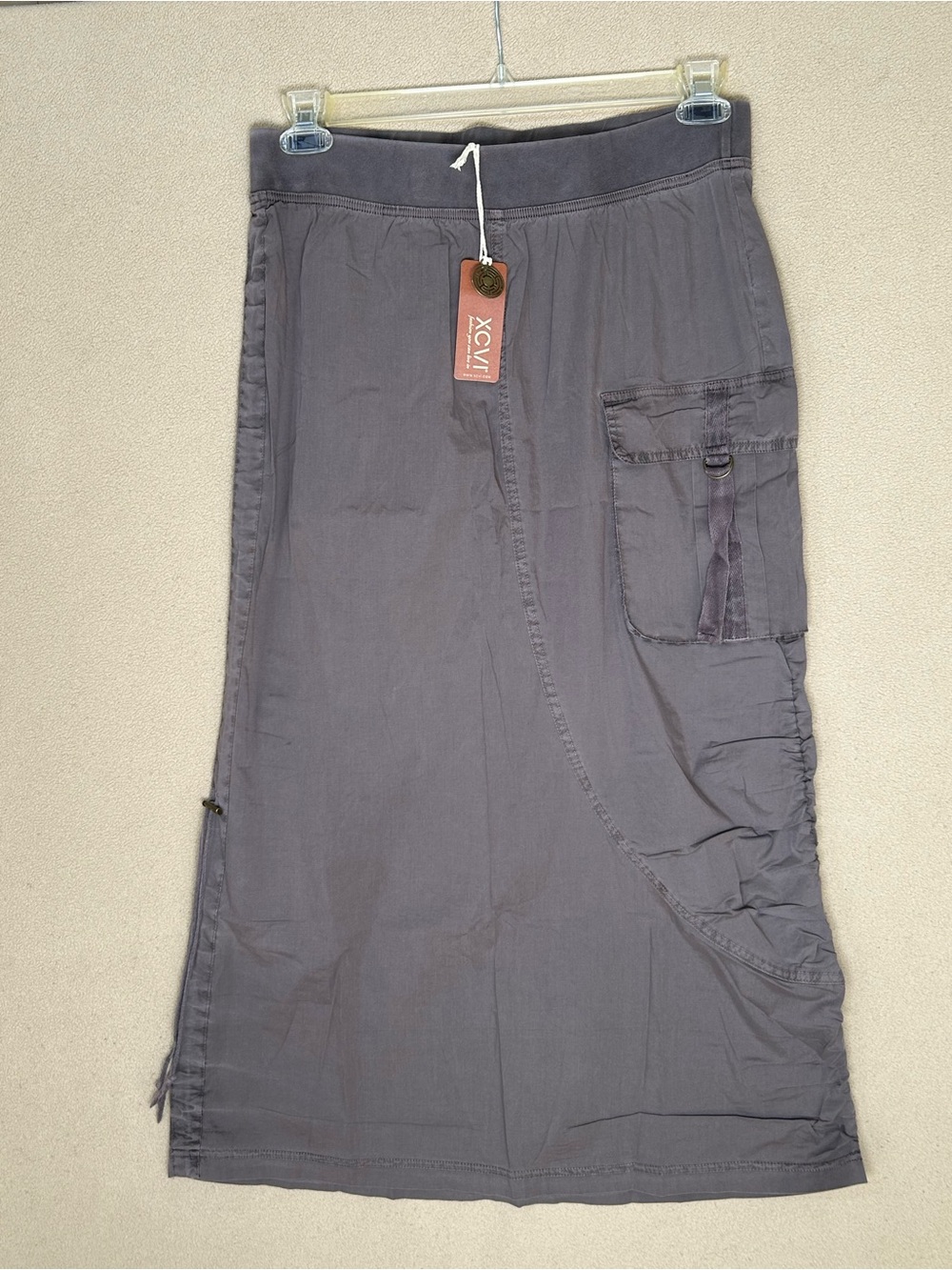 XCVI Slate Gray Maxi Skirt with Utility Pocket. Cargo skirt. Medium lightweight